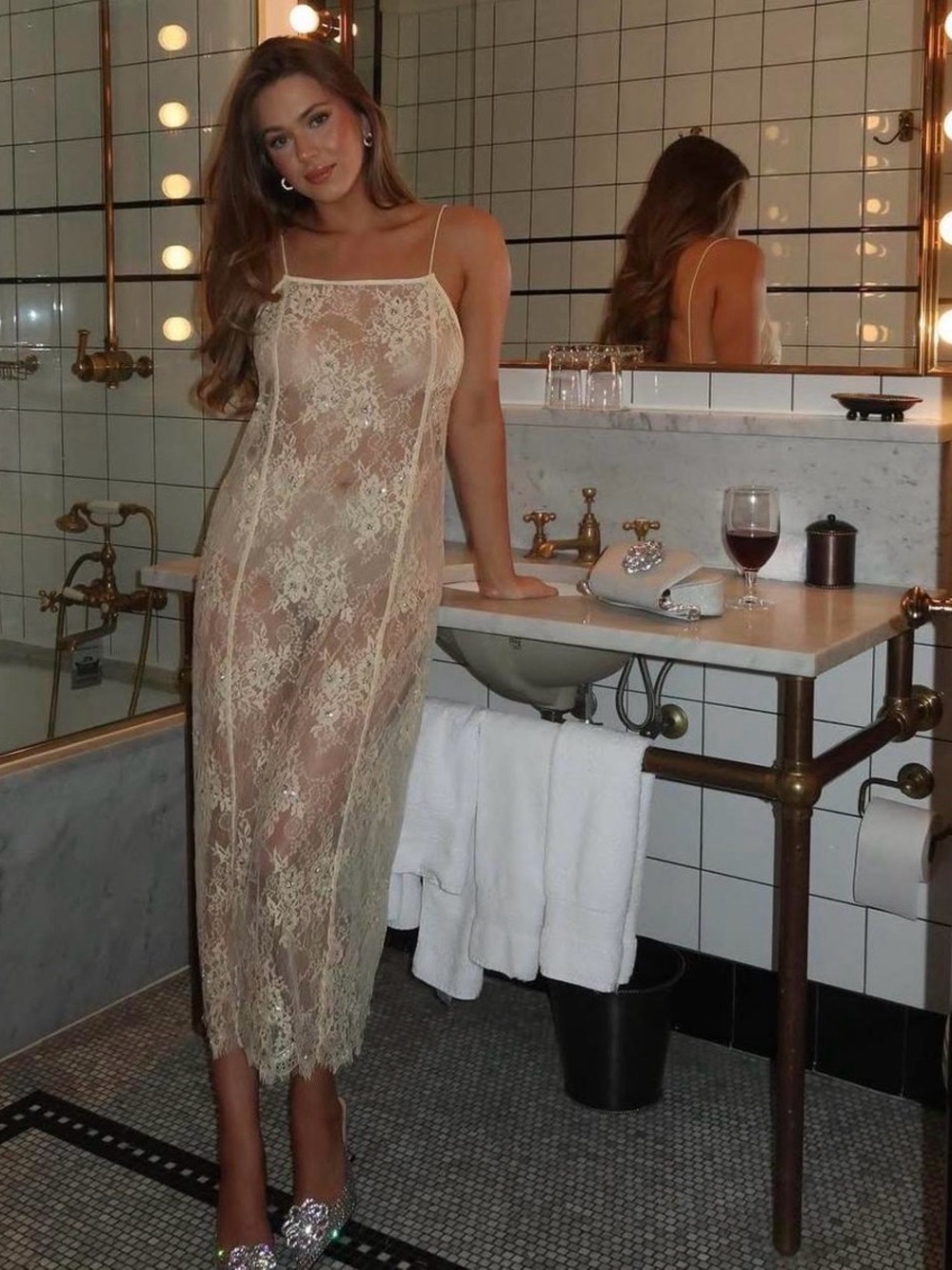 Zara cream lace sequin midi dress